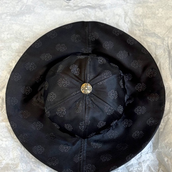 Brand New Chrome Hearts Satin Monogram Bucket Hat Black Silver Cross Top Button - Picture 3 of 14